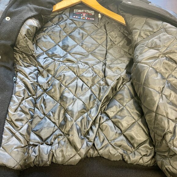 Stewart & Strauss (The Jacket Shop) Men's Black Wool & Leather Varsity Jacket XL - Picture 13 of 13